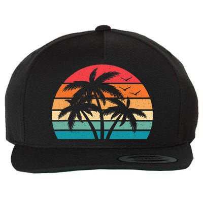 Tropical Hawaiian Retro Palm Tree Sunset Hawaii Beach Wool Snapback Cap
