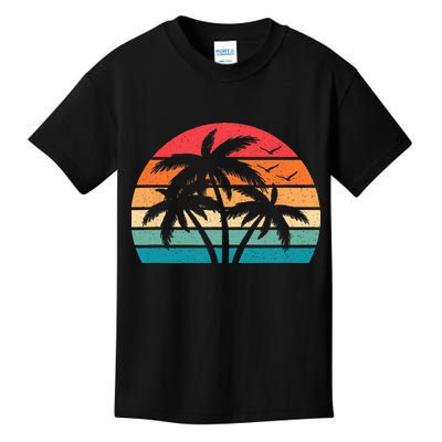 Tropical Hawaiian Retro Palm Tree Sunset Hawaii Beach Kids T-Shirt