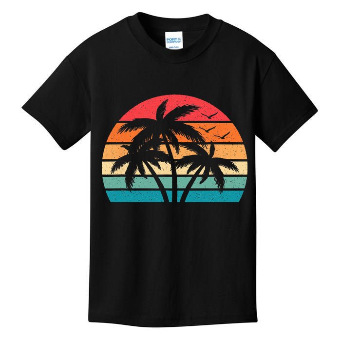 Tropical Hawaiian Retro Palm Tree Sunset Hawaii Beach Kids T-Shirt