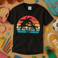 Tropical Hawaiian Retro Palm Tree Sunset Hawaii Beach Kids T-Shirt