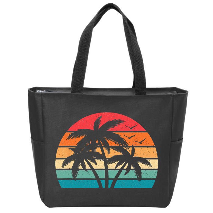 Tropical Hawaiian Retro Palm Tree Sunset Hawaii Beach Zip Tote Bag