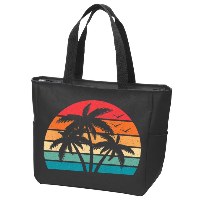Tropical Hawaiian Retro Palm Tree Sunset Hawaii Beach Zip Tote Bag