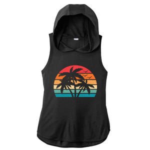 Tropical Hawaiian Retro Palm Tree Sunset Hawaii Beach Ladies PosiCharge Tri-Blend Wicking Draft Hoodie Tank