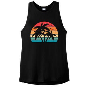 Tropical Hawaiian Retro Palm Tree Sunset Hawaii Beach Ladies PosiCharge Tri-Blend Wicking Tank