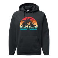 Tropical Hawaiian Retro Palm Tree Sunset Hawaii Beach Performance Fleece Hoodie