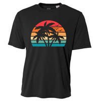 Tropical Hawaiian Retro Palm Tree Sunset Hawaii Beach Cooling Performance Crew T-Shirt