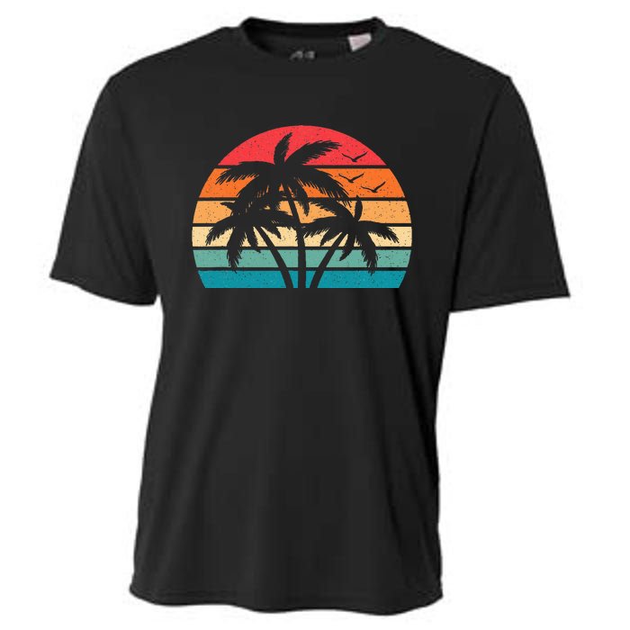 Tropical Hawaiian Retro Palm Tree Sunset Hawaii Beach Cooling Performance Crew T-Shirt