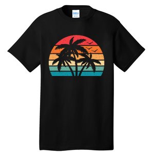 Tropical Hawaiian Retro Palm Tree Sunset Hawaii Beach Tall T-Shirt