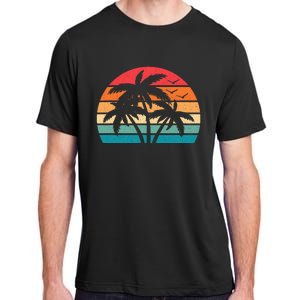 Tropical Hawaiian Retro Palm Tree Sunset Hawaii Beach Adult ChromaSoft Performance T-Shirt