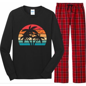 Tropical Hawaiian Retro Palm Tree Sunset Hawaii Beach Long Sleeve Pajama Set