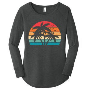 Tropical Hawaiian Retro Palm Tree Sunset Hawaii Beach Women's Perfect Tri Tunic Long Sleeve Shirt