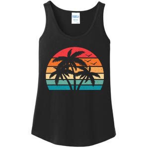 Tropical Hawaiian Retro Palm Tree Sunset Hawaii Beach Ladies Essential Tank