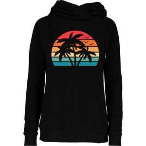 Tropical Hawaiian Retro Palm Tree Sunset Hawaii Beach Womens Funnel Neck Pullover Hood