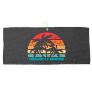 Tropical Hawaiian Retro Palm Tree Sunset Hawaii Beach Large Microfiber Waffle Golf Towel