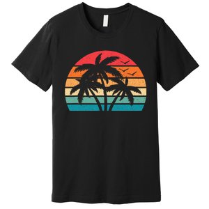 Tropical Hawaiian Retro Palm Tree Sunset Hawaii Beach Premium T-Shirt