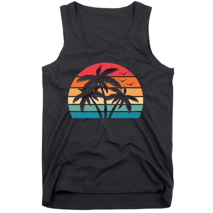 Tropical Hawaiian Retro Palm Tree Sunset Hawaii Beach Tank Top