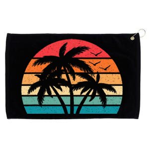 Tropical Hawaiian Retro Palm Tree Sunset Hawaii Beach Grommeted Golf Towel