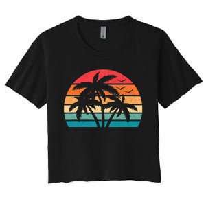 Tropical Hawaiian Retro Palm Tree Sunset Hawaii Beach Women's Crop Top Tee