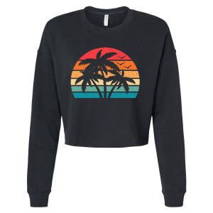 Tropical Hawaiian Retro Palm Tree Sunset Hawaii Beach Cropped Pullover Crew