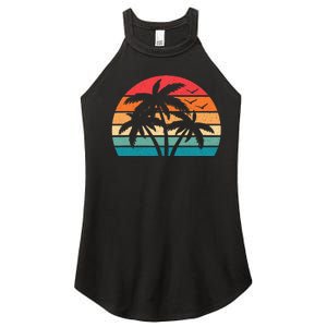 Tropical Hawaiian Retro Palm Tree Sunset Hawaii Beach Women's Perfect Tri Rocker Tank