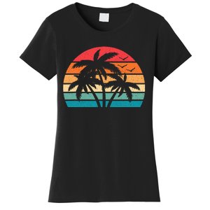 Tropical Hawaiian Retro Palm Tree Sunset Hawaii Beach Women's T-Shirt