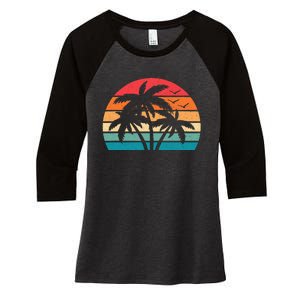 Tropical Hawaiian Retro Palm Tree Sunset Hawaii Beach Women's Tri-Blend 3/4-Sleeve Raglan Shirt