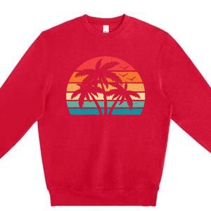 Tropical Hawaiian Retro Palm Tree Sunset Hawaii Beach Premium Crewneck Sweatshirt