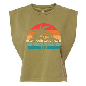 Tropical Hawaiian Retro Palm Tree Sunset Hawaii Beach Garment-Dyed Women's Muscle Tee