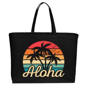 Tropical Hawaiian Retro Palm Tree Sunset Aloha Hawaii Beach Cotton Canvas Jumbo Tote