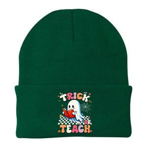 Teacher Halloween Retro Trick Or Teach Floral Ghost Knit Cap Winter Beanie