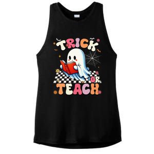 Teacher Halloween Retro Trick Or Teach Floral Ghost Ladies PosiCharge Tri-Blend Wicking Tank