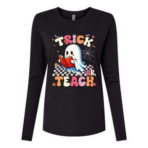 Teacher Halloween Retro Trick Or Teach Floral Ghost Womens Cotton Relaxed Long Sleeve T-Shirt