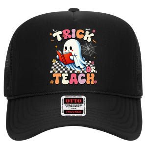 Teacher Halloween Retro Trick Or Teach Floral Ghost High Crown Mesh Back Trucker Hat