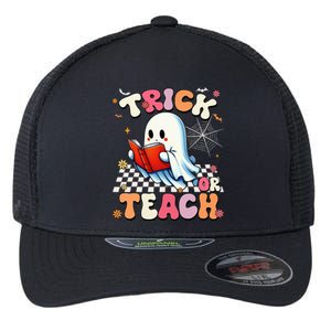 Teacher Halloween Retro Trick Or Teach Floral Ghost Flexfit Unipanel Trucker Cap