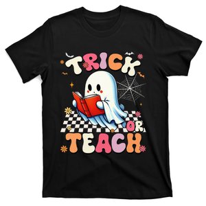 Teacher Halloween Retro Trick Or Teach Floral Ghost T-Shirt