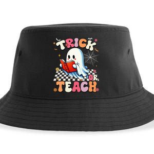 Teacher Halloween Retro Trick Or Teach Floral Ghost Sustainable Bucket Hat