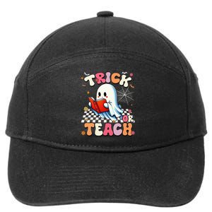 Teacher Halloween Retro Trick Or Teach Floral Ghost 7-Panel Snapback Hat