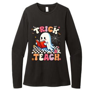 Teacher Halloween Retro Trick Or Teach Floral Ghost Womens CVC Long Sleeve Shirt