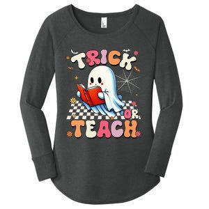 Teacher Halloween Retro Trick Or Teach Floral Ghost Women's Perfect Tri Tunic Long Sleeve Shirt