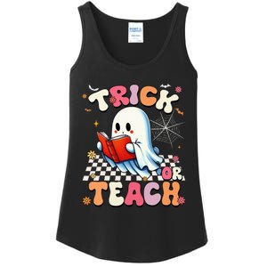 Teacher Halloween Retro Trick Or Teach Floral Ghost Ladies Essential Tank