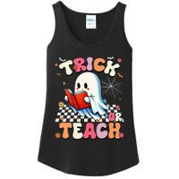 Teacher Halloween Retro Trick Or Teach Floral Ghost Ladies Essential Tank