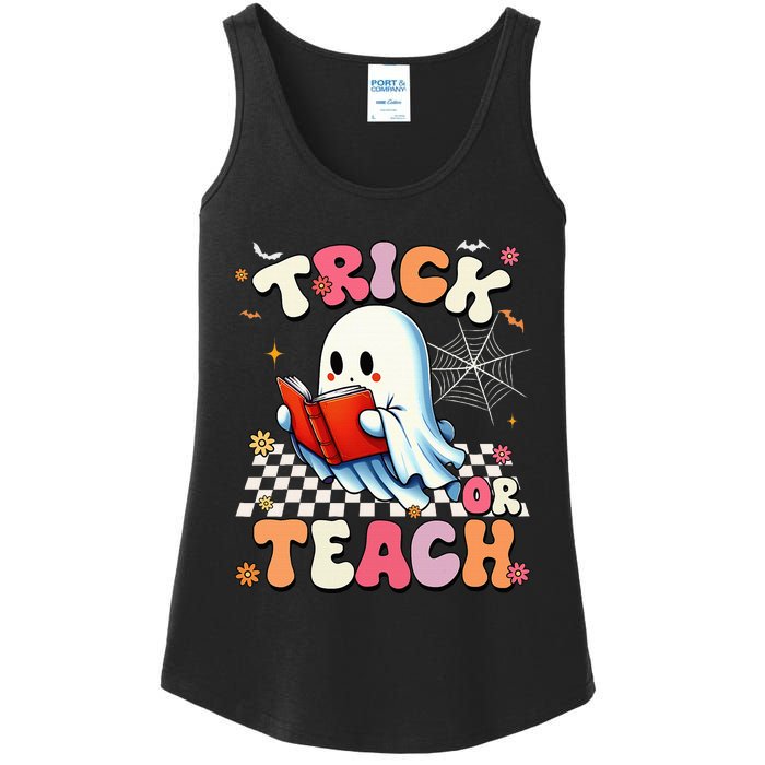 Teacher Halloween Retro Trick Or Teach Floral Ghost Ladies Essential Tank