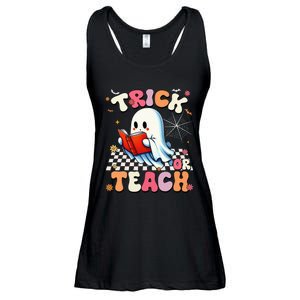 Teacher Halloween Retro Trick Or Teach Floral Ghost Ladies Essential Flowy Tank