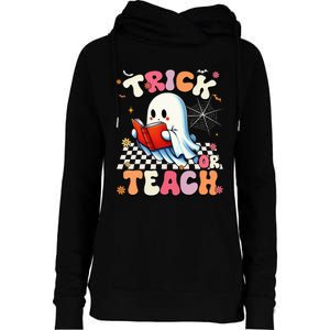 Teacher Halloween Retro Trick Or Teach Floral Ghost Womens Funnel Neck Pullover Hood