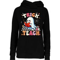 Teacher Halloween Retro Trick Or Teach Floral Ghost Womens Funnel Neck Pullover Hood