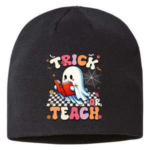 Teacher Halloween Retro Trick Or Teach Floral Ghost Sustainable Beanie