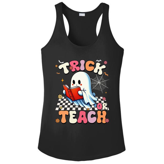 Teacher Halloween Retro Trick Or Teach Floral Ghost Ladies PosiCharge Competitor Racerback Tank