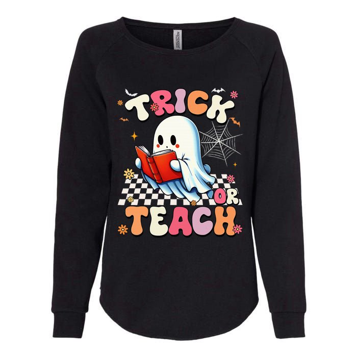 Teacher Halloween Retro Trick Or Teach Floral Ghost Womens California Wash Sweatshirt