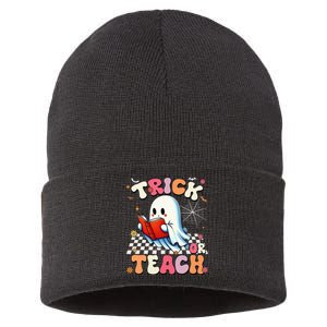 Teacher Halloween Retro Trick Or Teach Floral Ghost Sustainable Knit Beanie