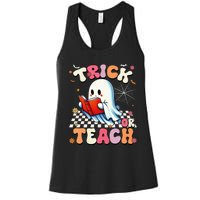 Teacher Halloween Retro Trick Or Teach Floral Ghost Women's Racerback Tank